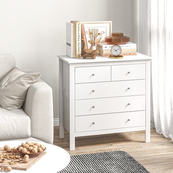 HOMCOM Komoda s 5 zásuvkami - Moderní úložná skříňka pro obývací pokoj, ložnici a chodbu, bílá, 79 x 39,5 x 80,5 cm | Aosom