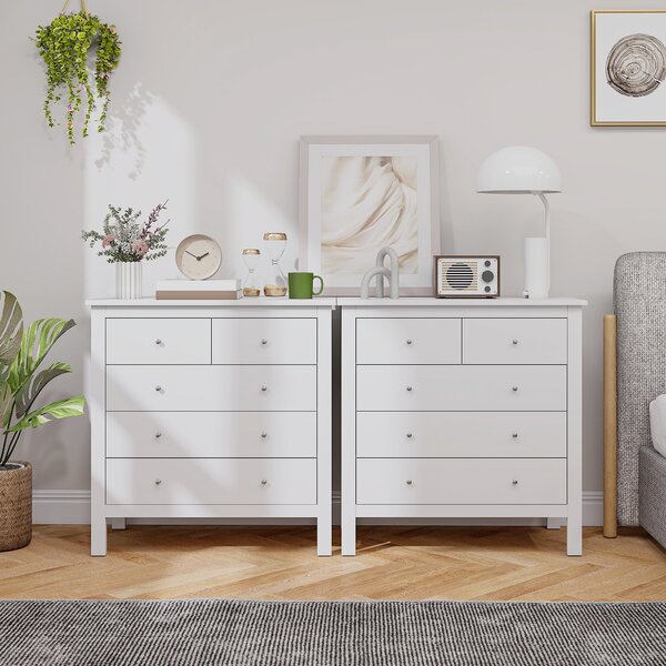 HOMCOM Komoda s 5 zásuvkami - Moderní úložná skříňka pro obývací pokoj, ložnici a chodbu, bílá, 79 x 39,5 x 80,5 cm | Aosom