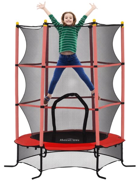 HOMCOM Dětská trampolína Ø163 cm se sítí, krytem okrajů, zahradní trampolína pro děti 3-10 let, s nosností až 50 kg, Červená | Aosom