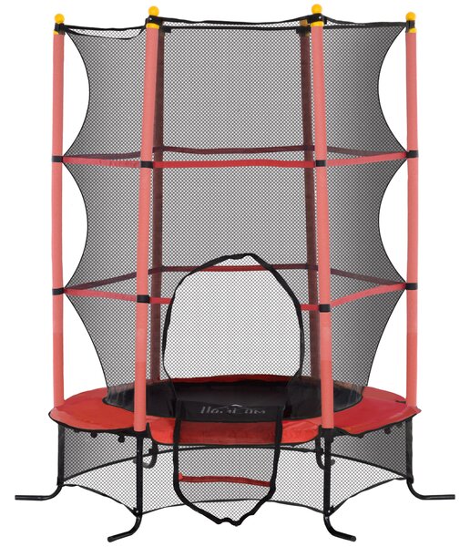 HOMCOM Dětská trampolína Ø163 cm se sítí, krytem okrajů, zahradní trampolína pro děti 3-10 let, s nosností až 50 kg, Červená | Aosom
