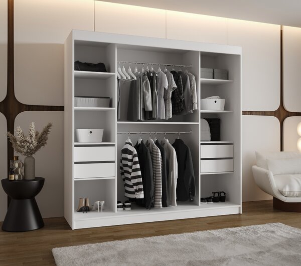 Šatní skříň 200 cm Ronny (bílá). Akce -20%
