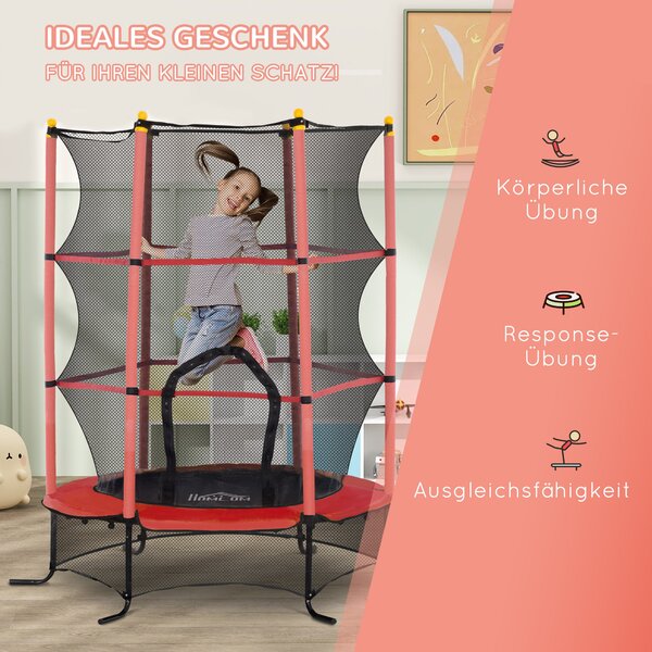 HOMCOM Dětská trampolína Ø163 cm se sítí, krytem okrajů, zahradní trampolína pro děti 3-10 let, s nosností až 50 kg, Červená | Aosom