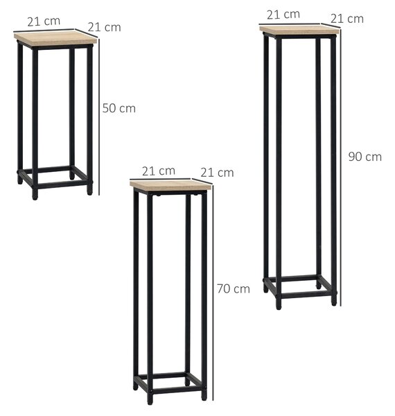 Outsunny Sada květinových stojanů 3 ks, 50/70/90 cm vysoké, stohovatelné pro interiér i exteriér, ocelový stojan na rostliny do obývacího pokoje, zahr