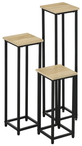 Outsunny Sada květinových stojanů 3 ks, 50/70/90 cm vysoké, stohovatelné pro interiér i exteriér, ocelový stojan na rostliny do obývacího pokoje, zahr