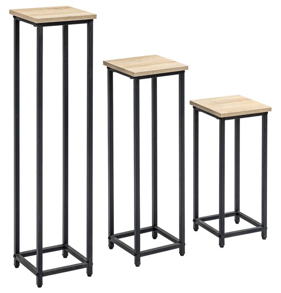 Outsunny Sada květinových stojanů 3 ks, 50/70/90 cm vysoké, stohovatelné pro interiér i exteriér, ocelový stojan na rostliny do obývacího pokoje, zahr