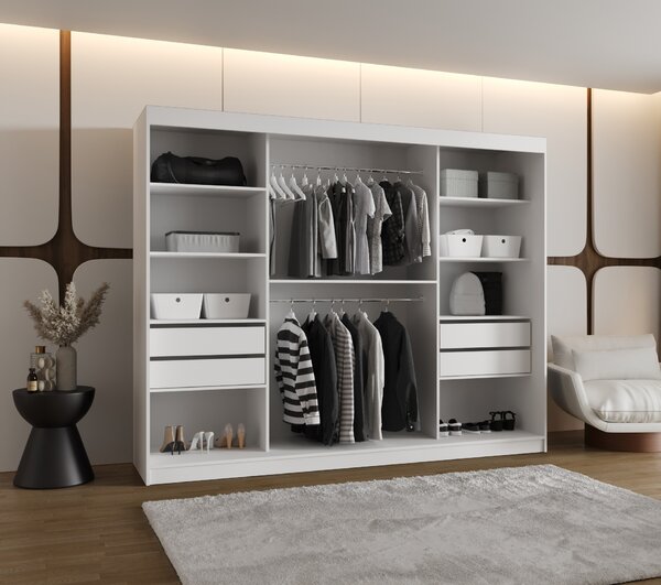 Šatní skříň 250 cm Lulu (bílá). Akce -21%