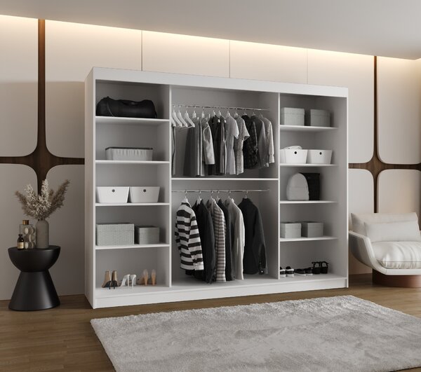 Šatní skříň 250 cm Lulu (bílá). Akce -21%