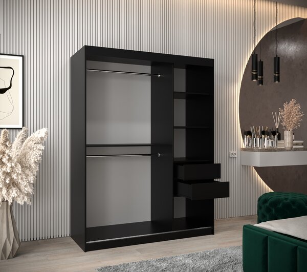 Šatní skříň 150 cm Rosaria (černá). Akce -21%