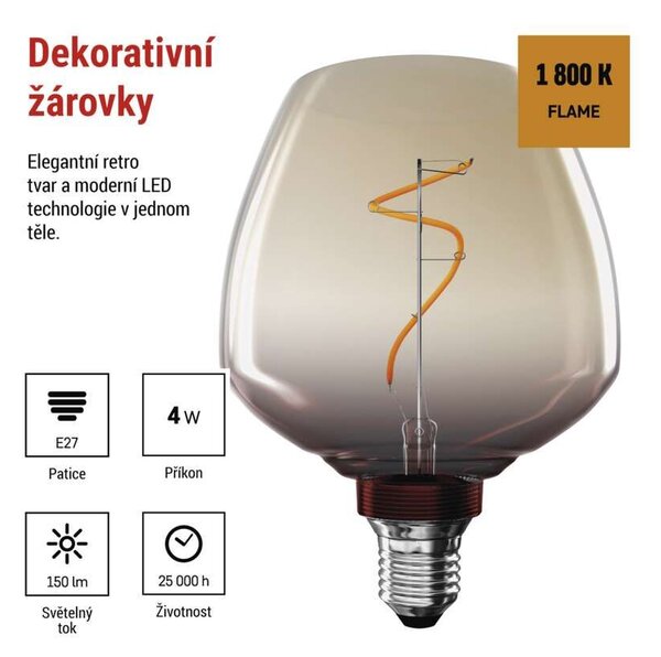 EMOS LED žárovka Filament jantar S123 4W E27 Z59G01