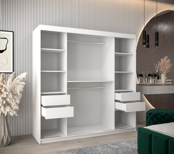 Šatní skříň 200 cm Rosaria (bílá). Akce -20%