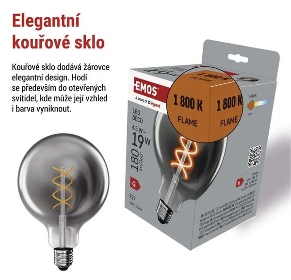 EMOS LED žárovka Filament kouřová G125 4,5W E27 Z58311