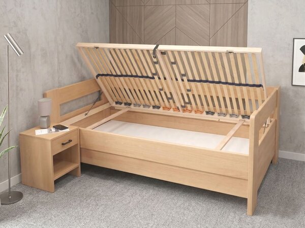 Zvýšená úložná postel s roštem MIVA s čely, 90x200, masiv buk