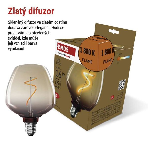 EMOS LED žárovka Filament jantar S123 4W E27 Z59G01