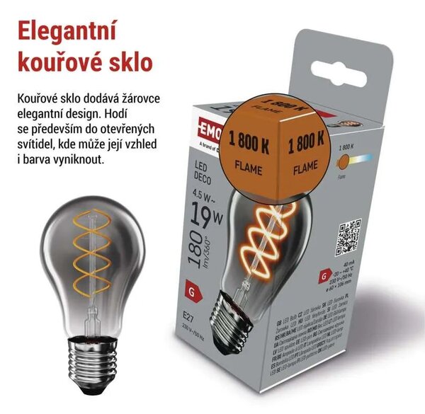 EMOS LED žárovka Filament kouřová A60 4,5W E27 Z55311