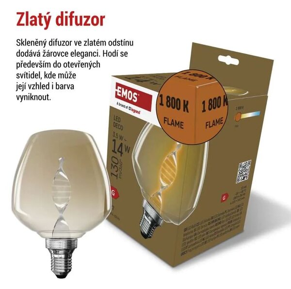 EMOS LED žárovka Filament jantar S123 3,5W E27 Z59D01