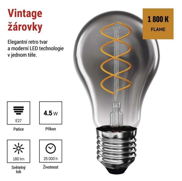 EMOS LED žárovka Filament kouřová A60 4,5W E27 Z55311