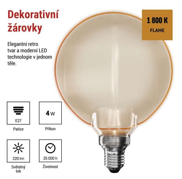 EMOS LED žárovka Filament jantar G130 4W E27 Z5BO11