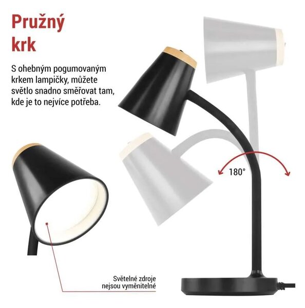 EMOS Černá LED stolní lampička Tara 4,5W Z7641B
