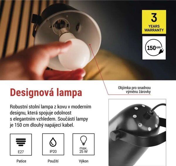 EMOS Černá stolní lampa Nina pro žárovku E27 Z7642B