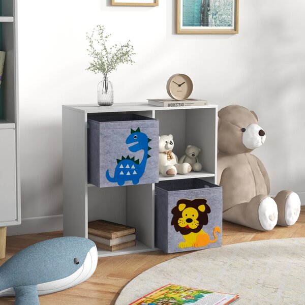 Dětská police ZONEKIZ s 2 úložnými boxy do dětského pokoje Bílá + Šedá 61,8 x 29,9 x 61,8 cm | Aosom