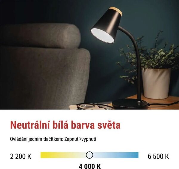 EMOS Černá LED stolní lampička Tara 4,5W Z7641B