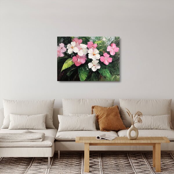 Skleněný obraz - Růžové a bílé květy (70x50 cm)