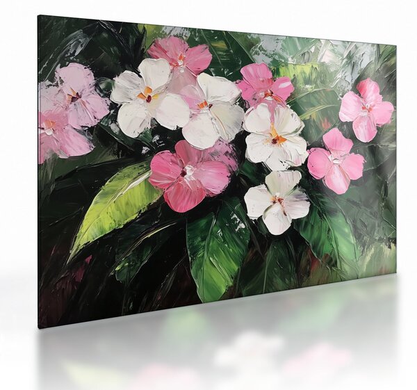 Skleněný obraz - Růžové a bílé květy (70x50 cm)
