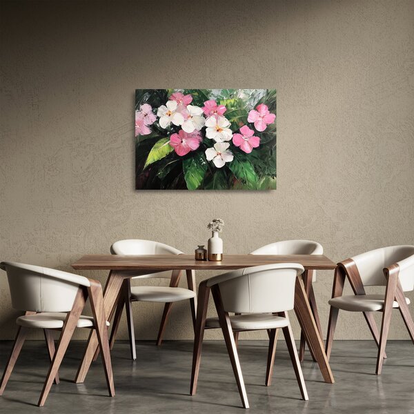 Skleněný obraz - Růžové a bílé květy (70x50 cm)