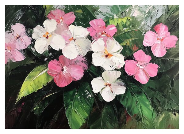 Skleněný obraz - Růžové a bílé květy (70x50 cm)