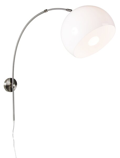 Retro nástěnná oblouková lampa ocel s bílým nastavitelným stínítkem
