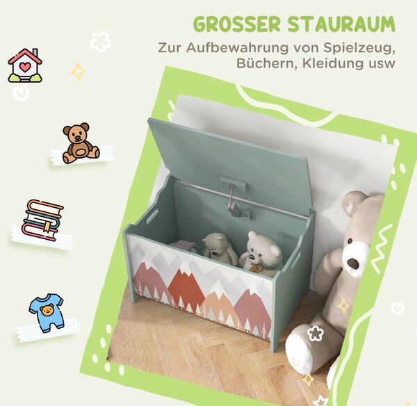Úložná krabice ZONEKIZ s úložným prostorem, dětská box na hračky s bezpečnostním pantem, box na hračky s roztomilým designem zvířátek, madlo, úložný p