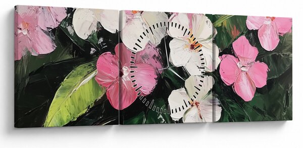 Obraz - Růžové a bílé květy (s hodinami) (90x30 cm)