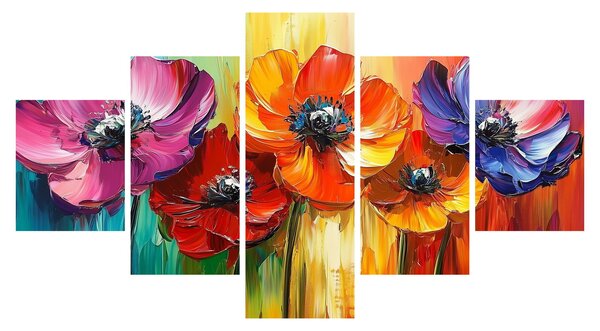 Obraz - Pět pestrobarevných květů (125x70 cm)