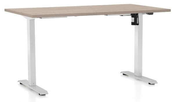 Výškově nastavitelný stůl OfficeTech A, 140 x 80 cm - bílá podnož Barva: Dub