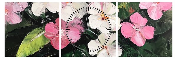Obraz - Růžové a bílé květy (s hodinami) (90x30 cm)