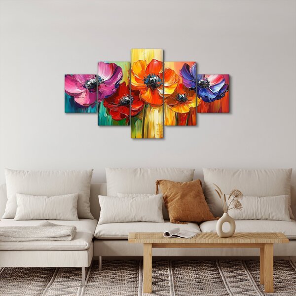 Obraz - Pět pestrobarevných květů (125x70 cm)