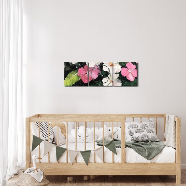 Obraz - Růžové a bílé květy (s hodinami) (90x30 cm)
