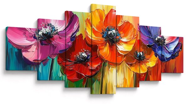 Obraz - Pět pestrobarevných květů (210x100 cm)