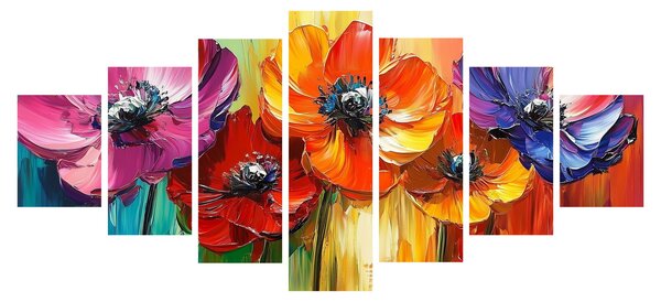 Obraz - Pět pestrobarevných květů (210x100 cm)