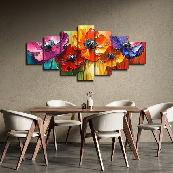 Obraz - Pět pestrobarevných květů (210x100 cm)