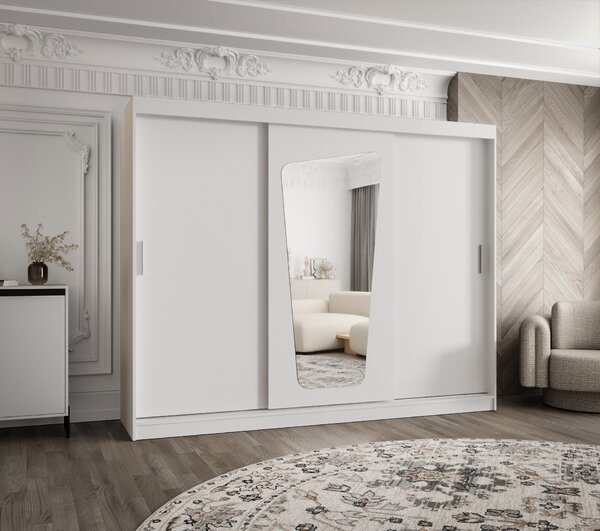 Šatní skříň 250 cm Mokka (bílá). Akce -21%
