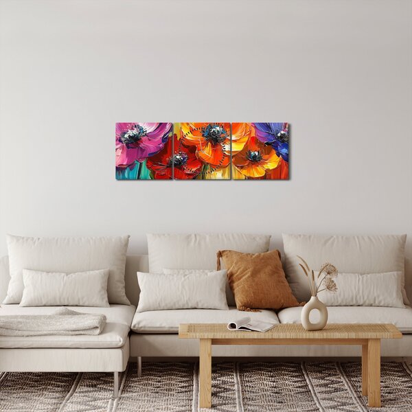 Obraz - Pět pestrobarevných květů (s hodinami) (90x30 cm)
