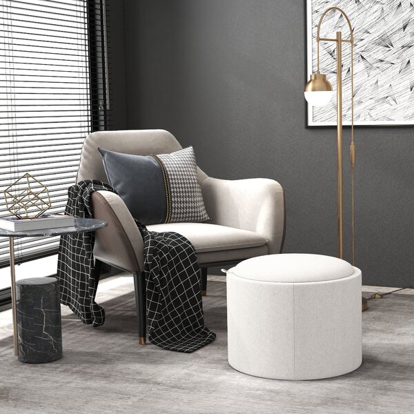HOMCOM Skladovací Ottoman Podnožka Deka Skladovací Krabice Polstrovaný Ottoman, Látka s Vzhledem Lnu 56 x 42 x 42 cm Krémová | Aosom