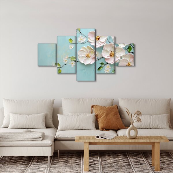 Obraz - Kvítky na modrém pozadí (125x70 cm)
