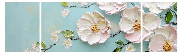 Obraz - Kvítky na modrém pozadí (170x50 cm)
