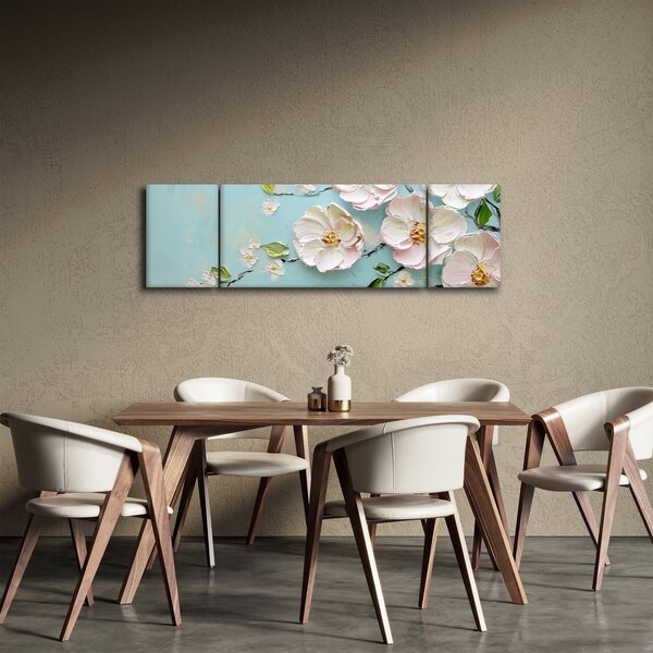 Obraz - Kvítky na modrém pozadí (170x50 cm)