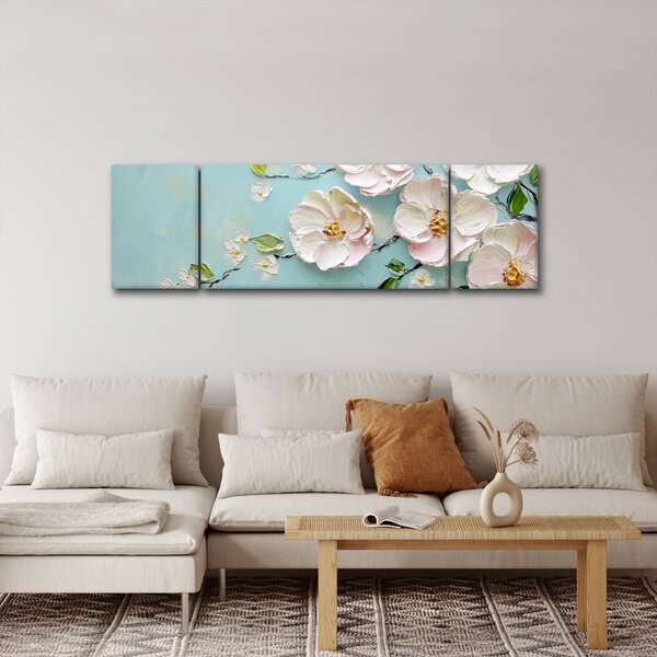 Obraz - Kvítky na modrém pozadí (170x50 cm)