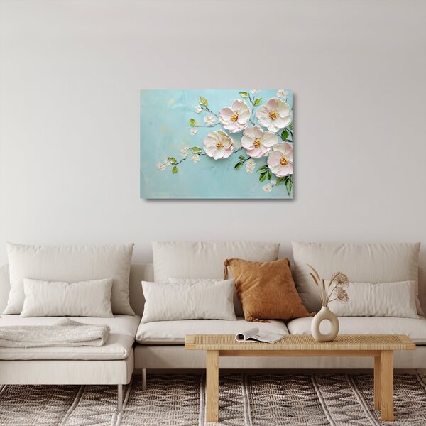 Skleněný obraz - Kvítky na modrém pozadí (70x50 cm)