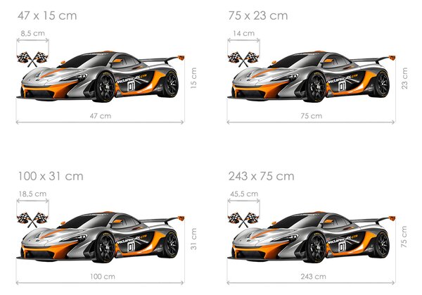 McLaren P1 GTR textilní přelepitelná samolepka na zeď arch 47 x 15 cm