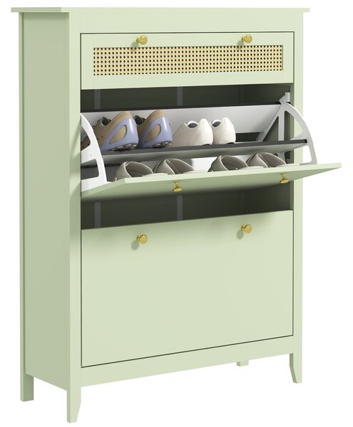 HOMCOM Skříň na boty se 2 skládacími dvířky a zásuvkou, sklopný botník s nastavitelnou policí pro 12 párů bot 88 x 30 x 120 cm, Zelená | Aosom